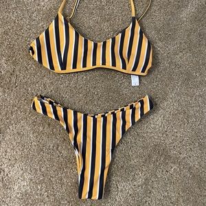 New w/o tags Yellow striped Bikini top with Brazilian bottoms